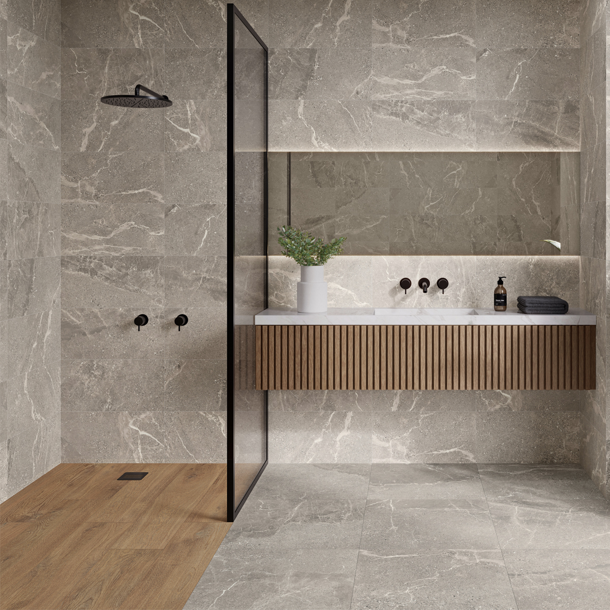 Carrelage sol effet pierre Toscana anthracite 60x120 cm - Réflex Boutique