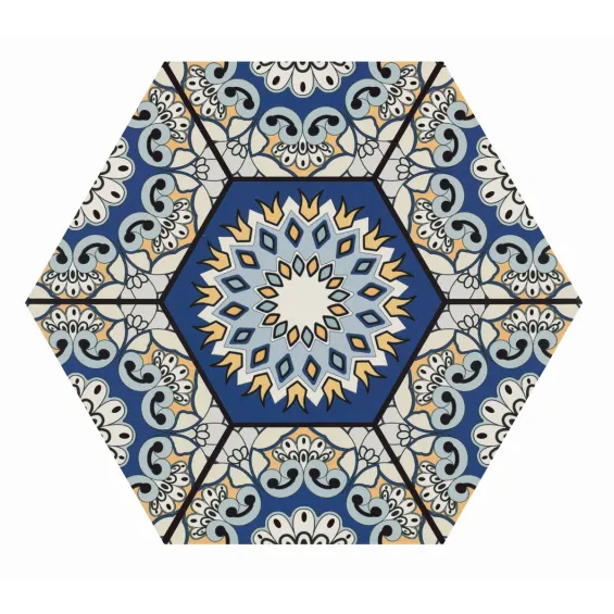  Carrelage sol hexagonal Beaumarchais bleu azur 28.5x33 cm - Réflex Boutique