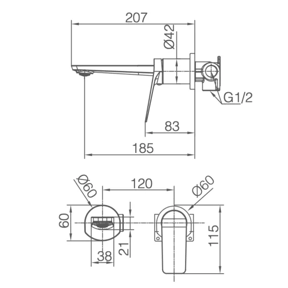  Mitigeur lavabo Encastré Cuba Noir Mat - Réflex Boutique