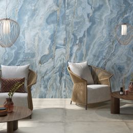 Carrelage sol et mur poli effet marbre Bavaro bleu cobalt 120x120 cm
