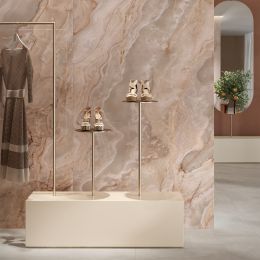 Carrelage sol et mur poli effet marbre Bavaro quartz rose120x120 cm