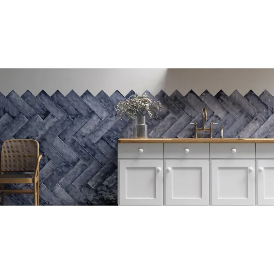  Carrelage mur effet zellige Zianides bleu marine 15x45 cm - Réflex Boutique