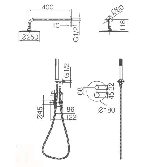  Colonne de Douche encastrée Zena Chrome - Réflex Boutique