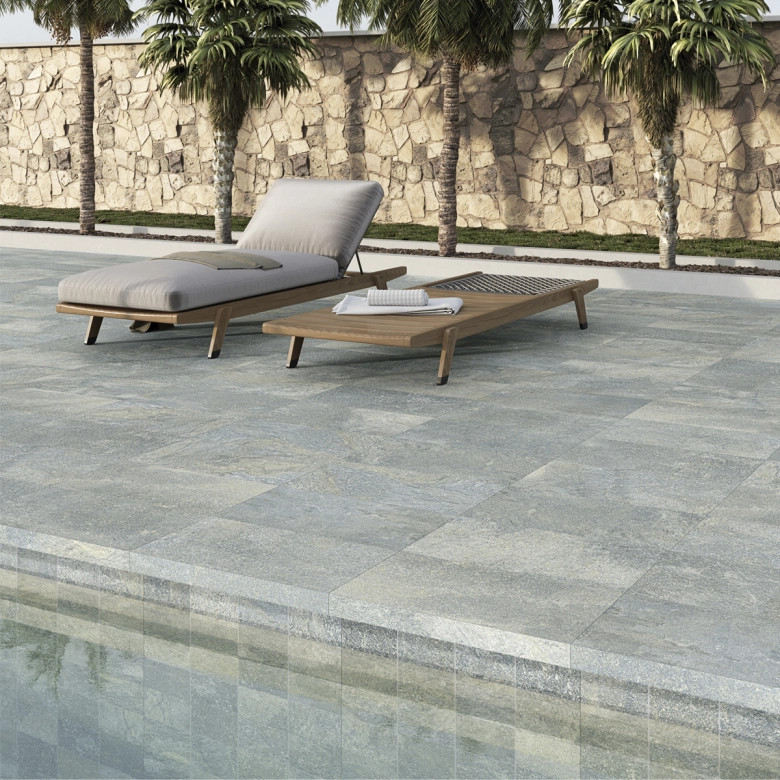 Carrelage sol extérieur effet pierre Pierre de Bali Oxyd vert R10 3060cm