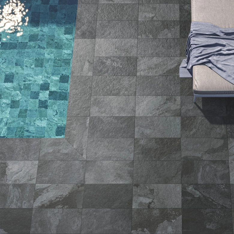 Carrelage sol extérieur effet pierre de Bali Kuta Black R11 30x60 cm
