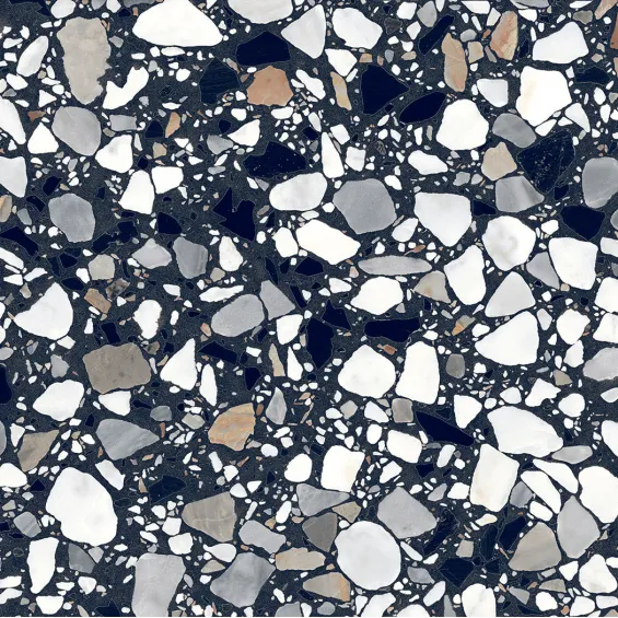  Carrelage sol effet terrazzo Crovato noir macro 20x20 cm - Réflex Boutique