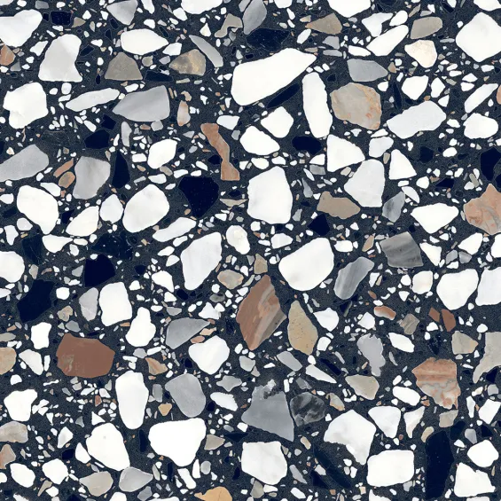  Carrelage sol effet terrazzo Crovato noir macro 20x20 cm - Réflex Boutique