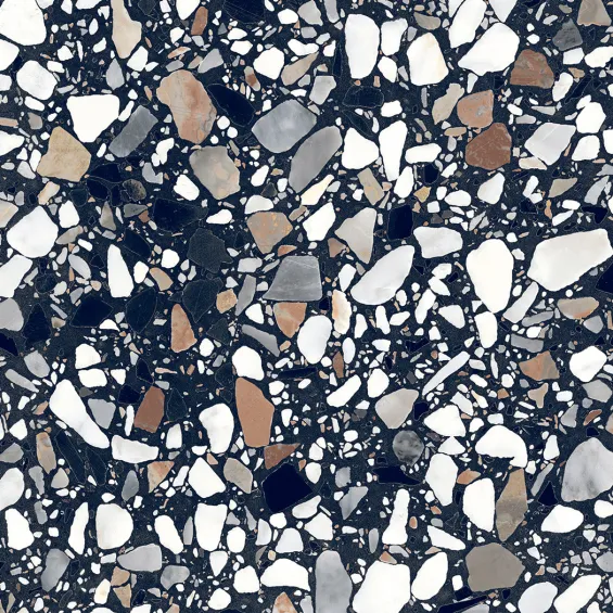  Carrelage sol effet terrazzo Crovato noir macro 20x20 cm - Réflex Boutique