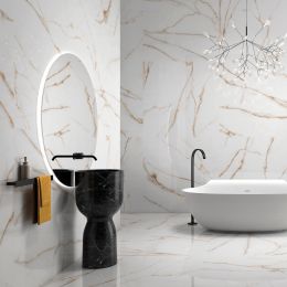 Carrelage sol et mur effet marbre poli brillant Crillon or120x120 cm