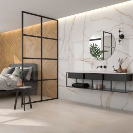Carrelage sol et mur effet marbre poli brillant Crillon or 60x120 cm