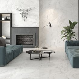 Carrelage sol et mur effet marbre poli brillant Crillon perle 60x120 cm