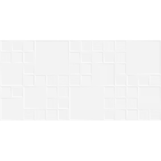 Carrelage mur Laponie décor cube Blanc mat rectifié 60x120 cm