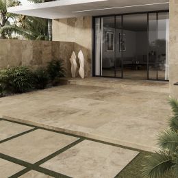 Carrelage sol extérieur effet travertin Tivoli beige R11 60x120 cm