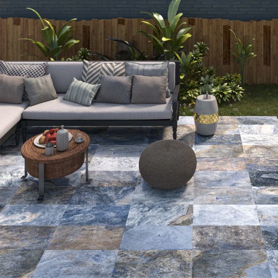 Carrelage sol extérieur Pierre de Bali Météor Mix bleu R11 30x60 cm