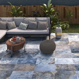 Carrelage sol extérieur Pierre de Bali Météor Mix bleu R11 30x60 cm