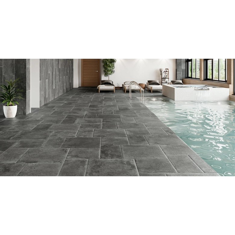 Carrelage sol effet pierre Opus Anthracite 30x60 cm
