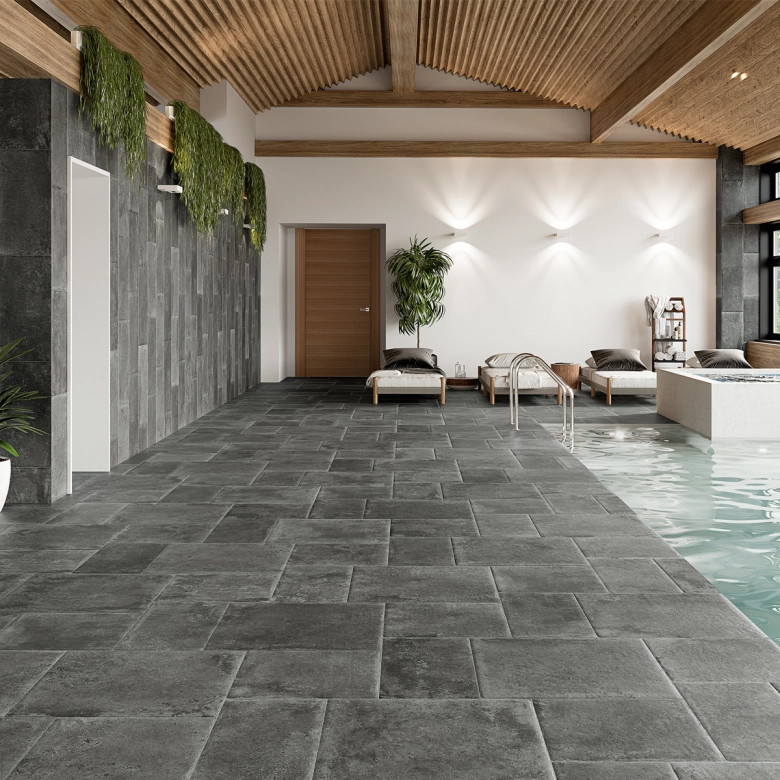 Carrelage sol effet pierre Opus Anthracite 30x60 cm