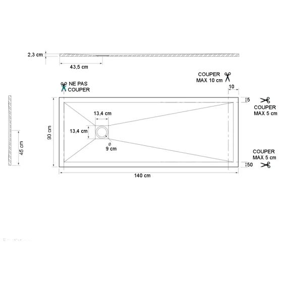  Receveur Star extraplat blanc 90x140 cm - Réflex Boutique