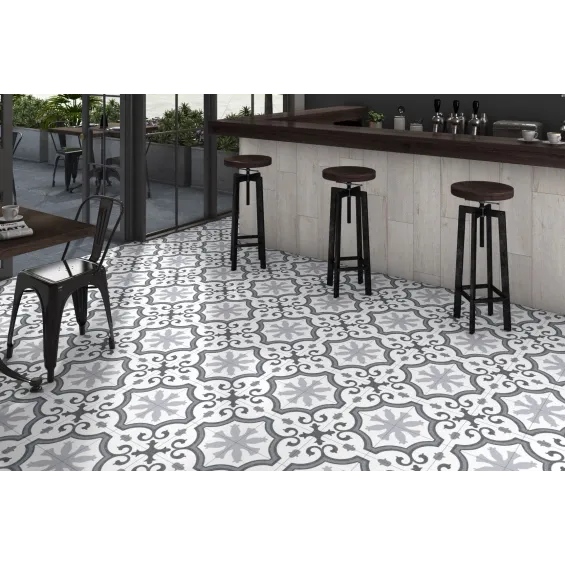 Lot de 5 m2 Carrelage sol effet carreaux de ciment République grey 25x25 cm