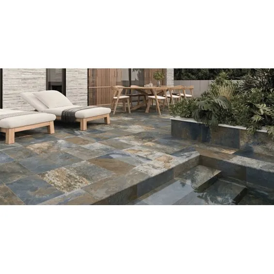  Carrelage sol extérieur effet pierre de bali Krabi bleu R11 30x60 cm - Réflex Boutique