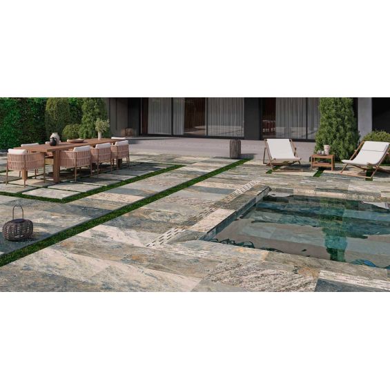 Carrelage sol extérieur Pierre de Bali Météor Mix vert R11 30x60 cm