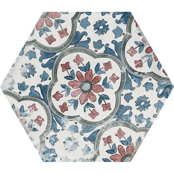 Carrelage sol hexagonal Acuarela décor mix 12,4x10,6 cm