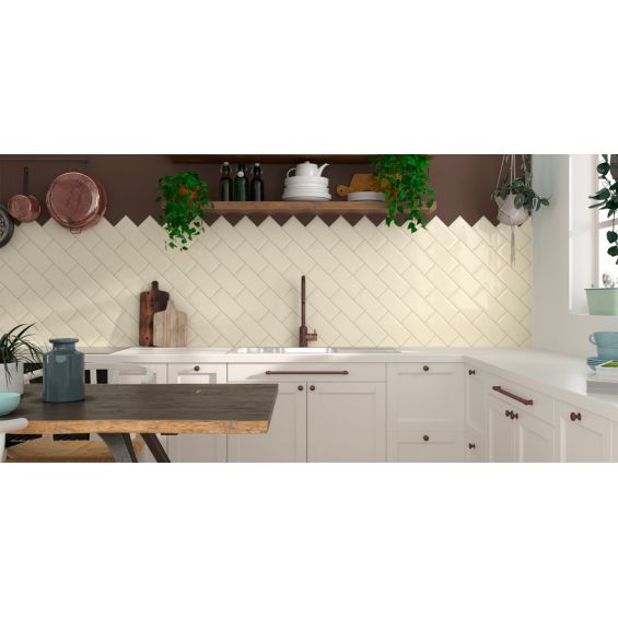  Carrelage mur Métro basic ivoire brillant 10x20 cm