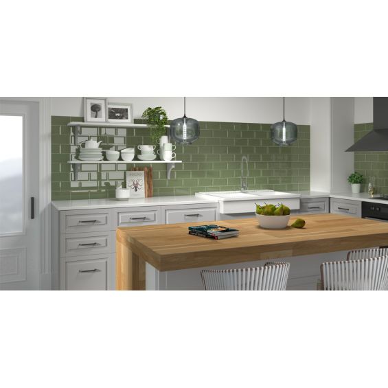Carrelage mur Métro basic olive brillant 10x20 cm
