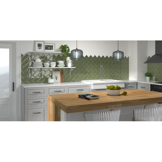 Carrelage mur Métro basic olive brillant 10x20 cm