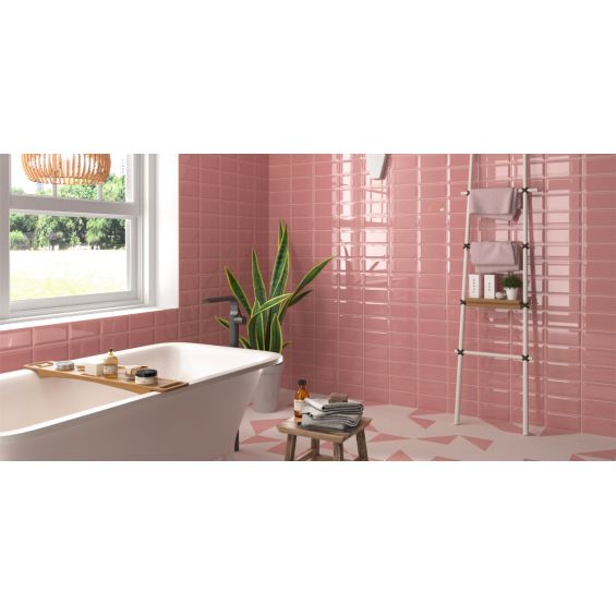 Carrelage mur Métro basic rose brillant 10x20 cm