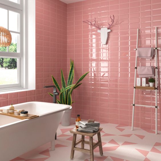 Carrelage mur Métro basic rose brillant10x20 cm