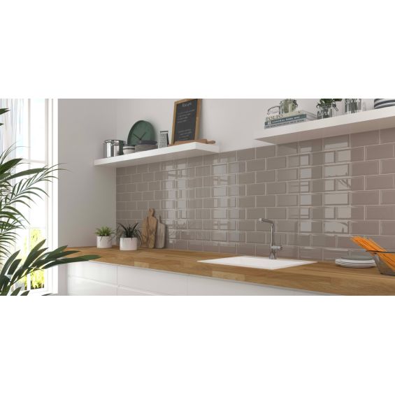 Carrelage mur Métro basic perle brillant 10x20 cm