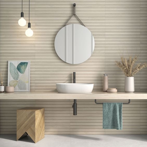 Carrelage mur Décor Kormati line beige 31,6x60 cm