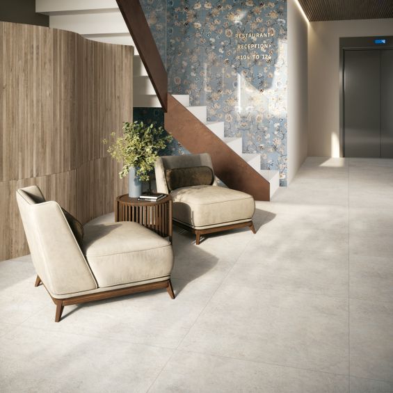 Carrelage sol effet pierre travertin Pianosa blanc grisé 60x60 cm