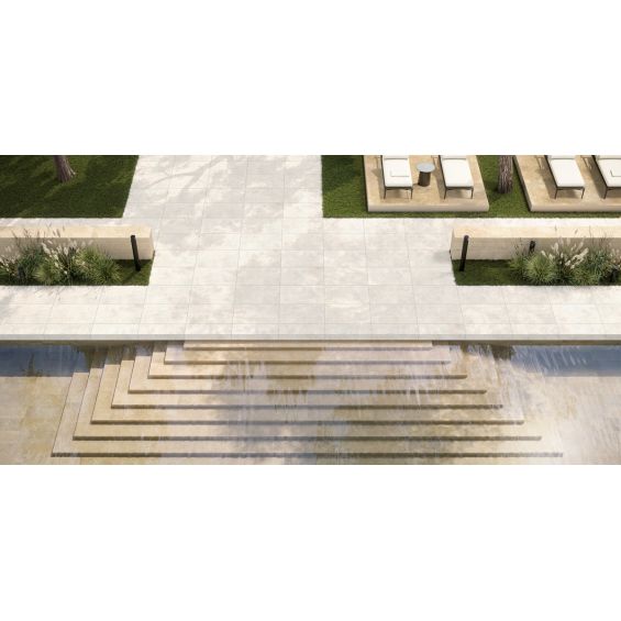 Carrelage sol extérieur effet pierre travertin Pianosa blanc grisé R10 60x90 cm