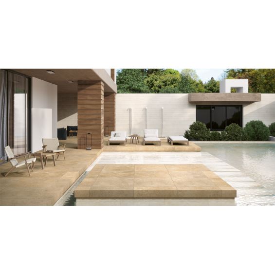 Carrelage sol extérieur effet pierre travertin Pianosa terre R10 60x60 cm