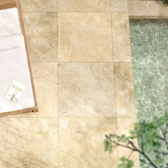 Carrelage sol extérieur effet pierre travertin Pianosa terre R10 60x60 cm