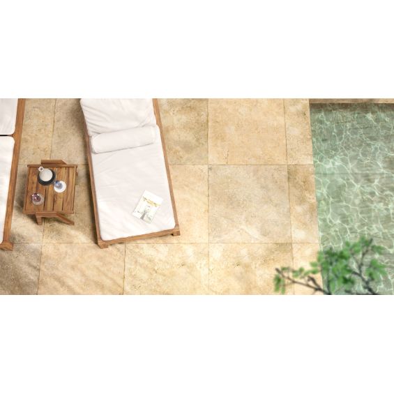 Carrelage sol extérieur effet pierre travertin Pianosa terre R10 60x60 cm
