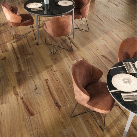 Carrelage sol extérieur effet bois Copernicia noisette R10 20x120 cm