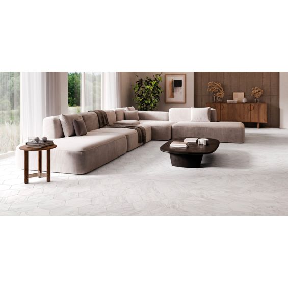 Carrelage sol hexagonal Pollença blanc 28.5x33 cm