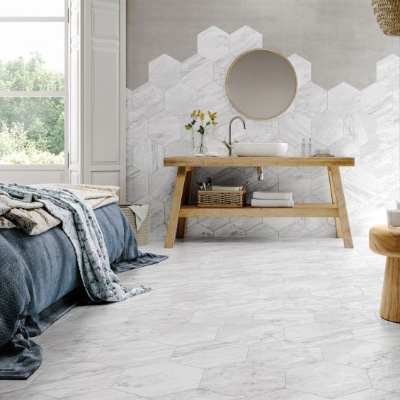 Carrelage sol hexagonal Pollença blanc 28.5x33 cm