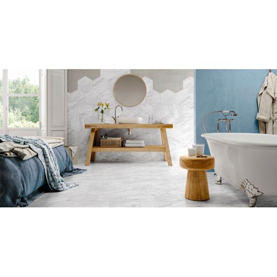 Carrelage sol hexagonal Pollença blanc 28.5x33 cm