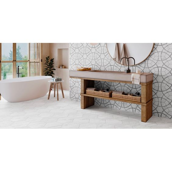 Carrelage sol hexagonal Pollença blanc 28.5x33 cm