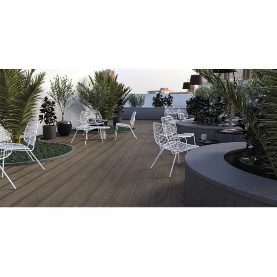 Carrelage sol extérieur effet bois Oulanka marron R11 22.5x90 cm
