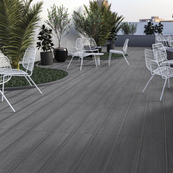 Carrelage sol extérieur effet bois Oulanka gris R11 22.5x90 cm