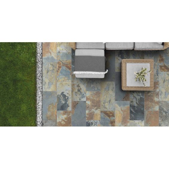Carrelage sol extérieur effet pierre de bali Derawan multicolor R11 31x62 cm