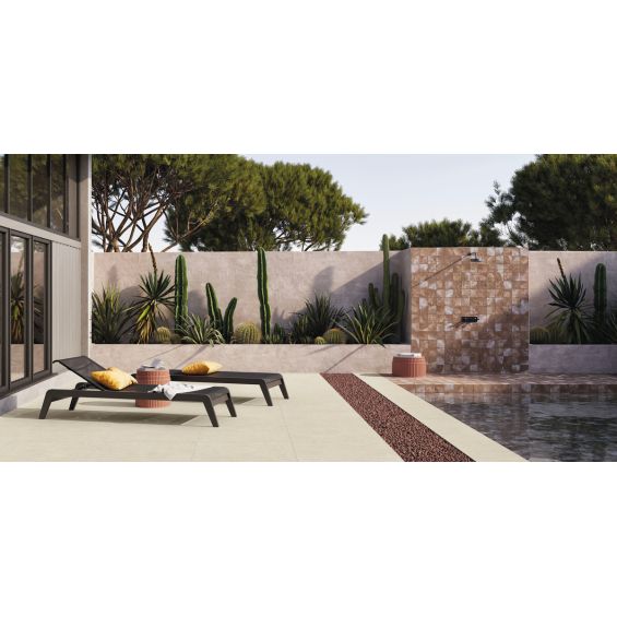 Carrelage sol extérieur moderne Concretum ivoireR11 90x90 cm