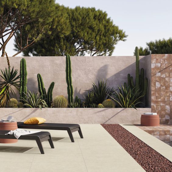 Carrelage sol extérieur moderne Concretum ivoireR11 90x90 cm