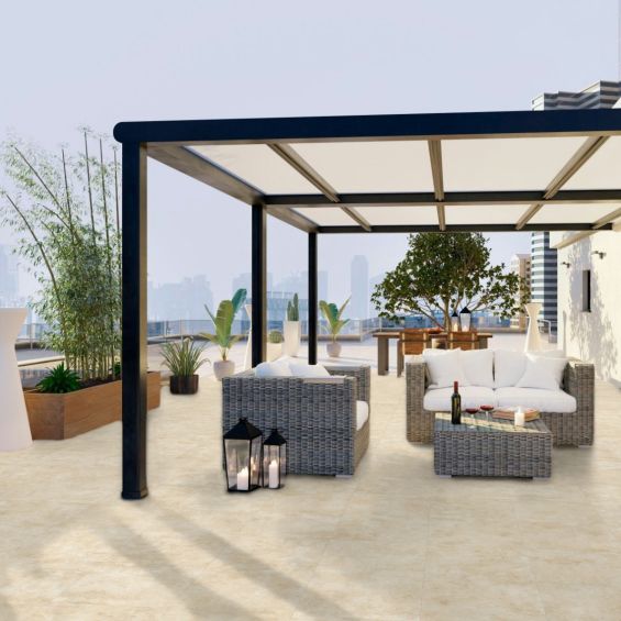 Carrelage sol extérieur effet pierre travertin Pomezia beige R11 30x60 cm