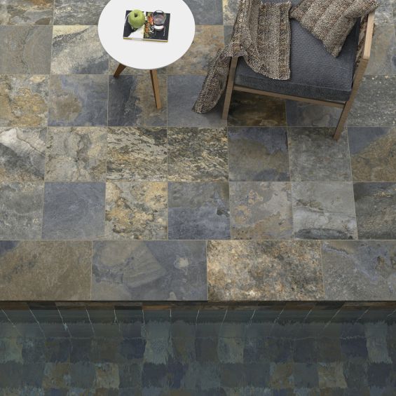 Dalle extérieur effet pierre Krabi 2.0 bleu R11 60x60 cm